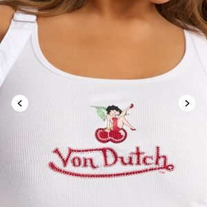 Von Dutch White Tank with Red Logo and Cherry Design